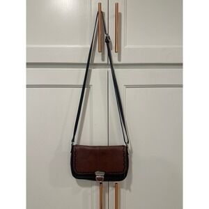 VTG Brighton Brown Black Leather Crossbody Shoulder Bag Buckle Detail